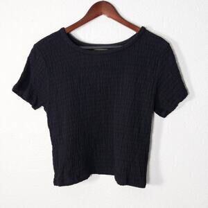 Honest Cotton Women’s Top OS Artisan Minimal Chic Black Crinkled Gauze Handmade